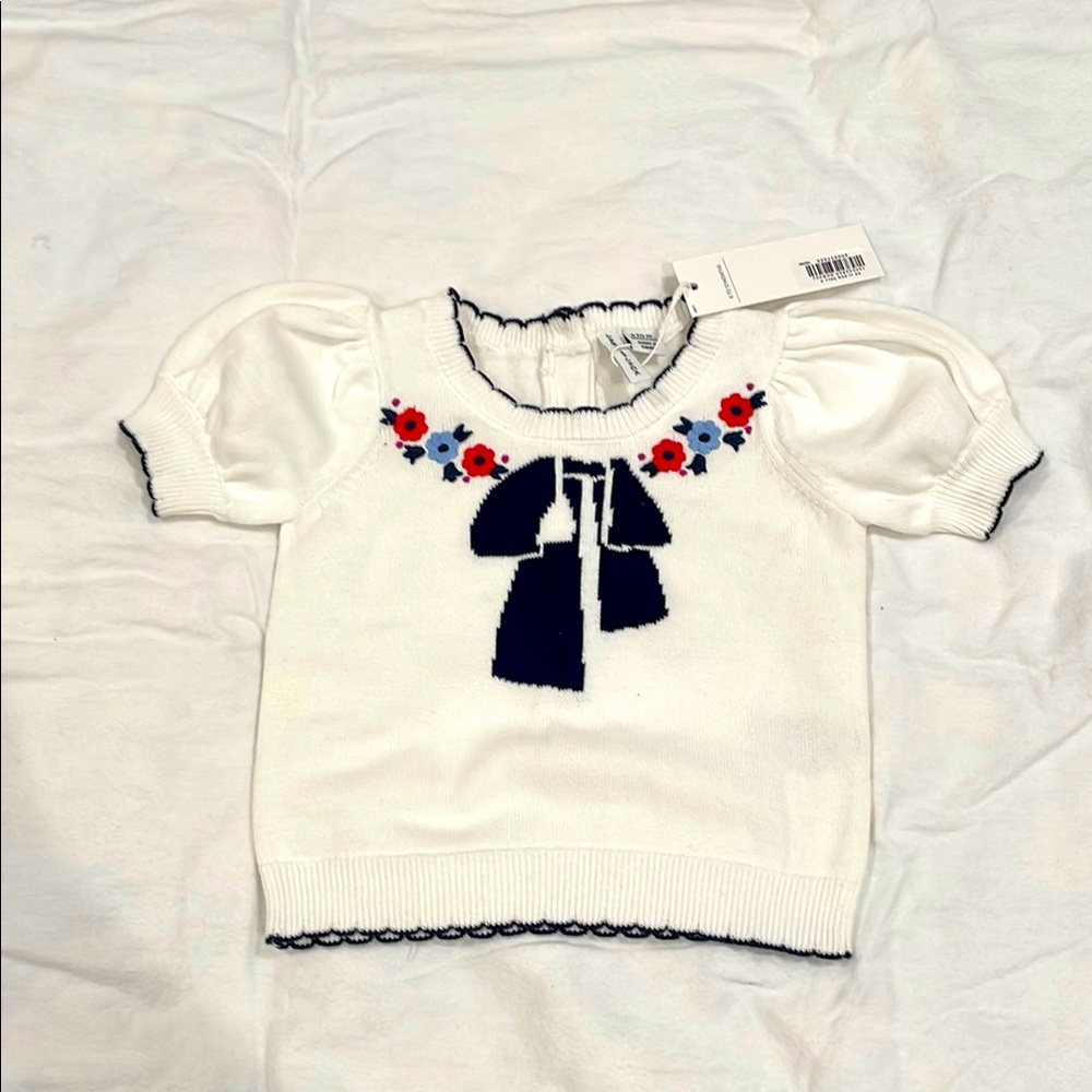 Kids White and Black Embroidered Top